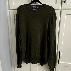 Polo Ralph Lauren 100% Cotton Men's Sz L Green Knit Crew Neck Pullover Sweater